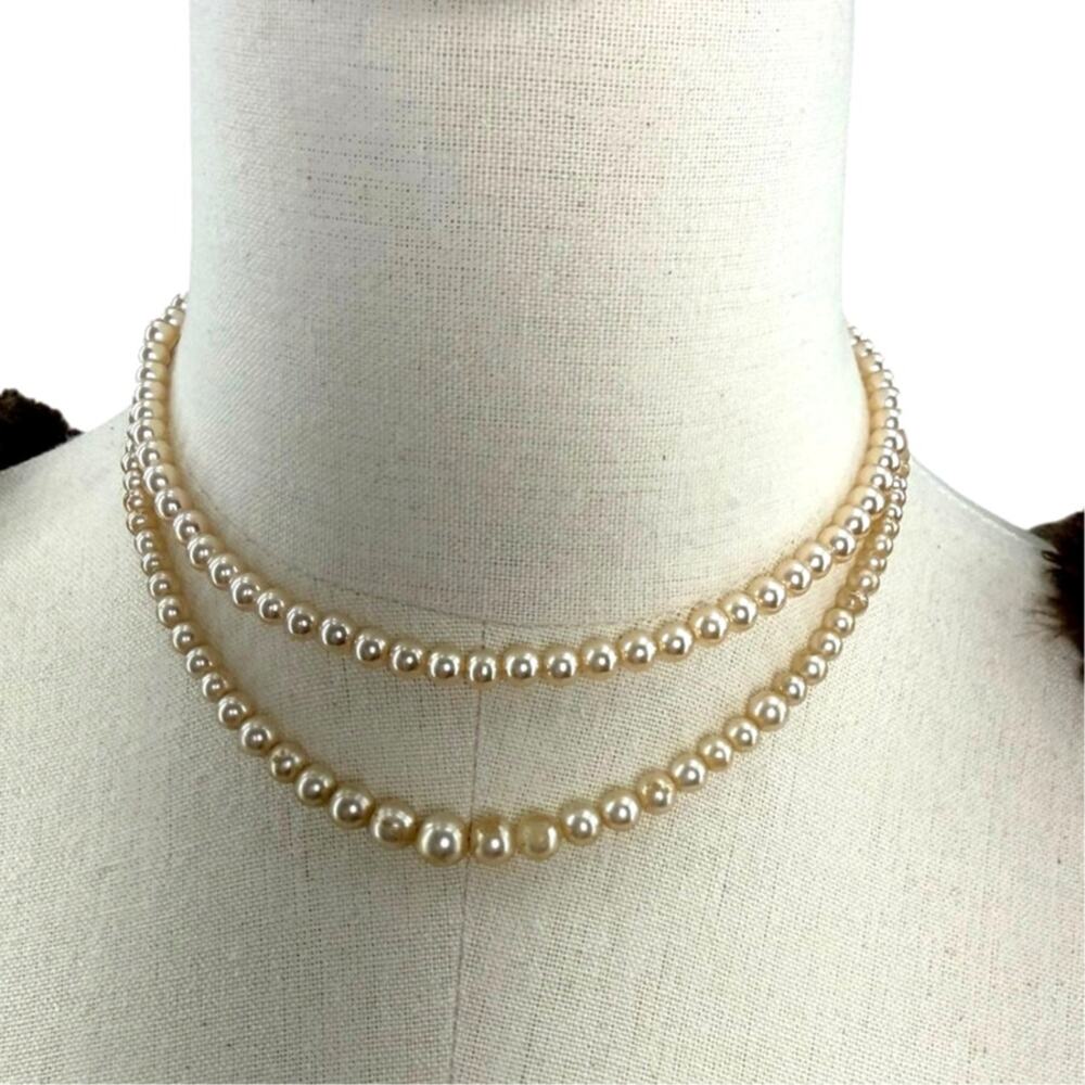 Vintage 60s Faux Pearl Necklace Set Double Strand Champagne Blush